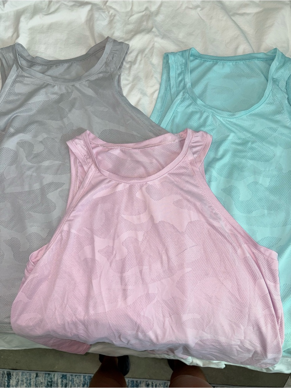 SHEIN Pastel Camo Mesh Tank Tops - Pink, Gray, Mint